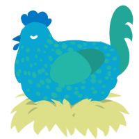 A cerulean and turquoise chicken with a speckle pattern