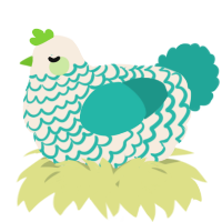 A cream and turquoise chicken with a lace pattern