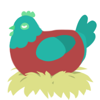 A red and turquoise chicken with a head pattern