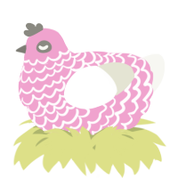 A pink and white chicken with a lace pattern