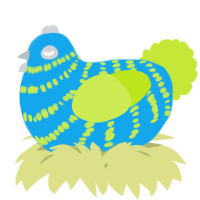 A sky and lime chicken with a bar pattern