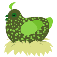 A olive and grass chicken with a speckle pattern