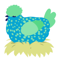 A cerulean and spring chicken with a speckle pattern