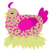 A beige and fuchsia chicken with a speckle pattern