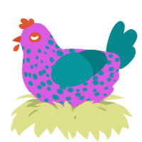 A orchid and teal chicken with a speckle pattern