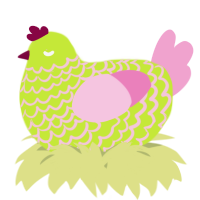 A lime and pink chicken with a lace pattern