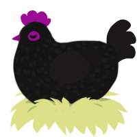 Phantom, a black and sable chicken with a speckle pattern