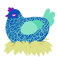 A ultramarine and mint chicken with a double-lace pattern