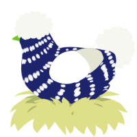 A navy and white chicken with a bar pattern
