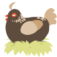 A bark and beige chicken with a neck-speckle pattern