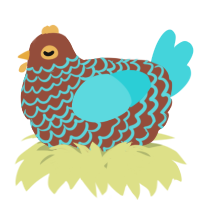 A russet and aqua chicken with a lace pattern