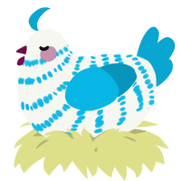 A white and cerulean chicken with a bar pattern