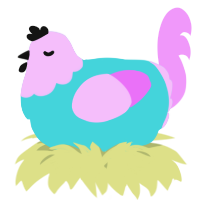 A aqua and lavender chicken with a head pattern