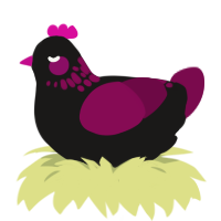 batty, a sable and wine chicken with a neck-speckle pattern