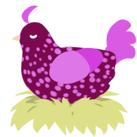 A wine and orchid chicken with a speckle pattern