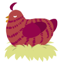 hot cinnamon, a red and maroon chicken with a bar pattern