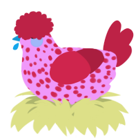 A lavender and crimson chicken with a speckle pattern