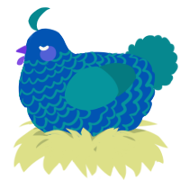 A ultramarine and teal chicken with a lace pattern