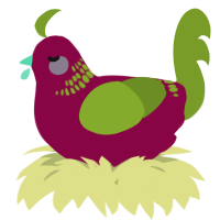 A maroon and chartreuse chicken with a neck-band pattern