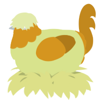 A lemon and ochre chicken with a head pattern