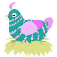 A turquoise and lavender chicken with a bar pattern
