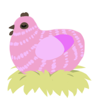 A pink and lavender chicken with a bar pattern