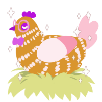 Sappchick, a orange and rose chicken with a bar pattern