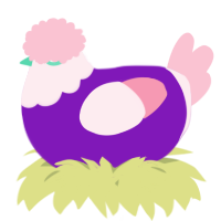 A violet and rose chicken with a head pattern