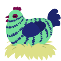 Home, a spring and navy chicken with a bar pattern