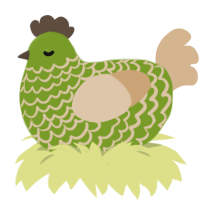 Corduroy, a chartreuse and beige chicken with a lace pattern