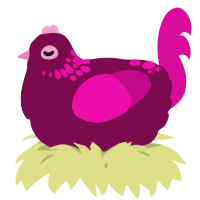 A wine and fuchsia chicken with a neck-speckle pattern