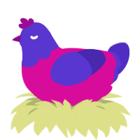 Bikini, a fuchsia and indigo chicken with a head pattern