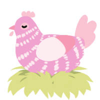 A pink and rose chicken with a bar pattern