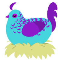 A aqua and violet chicken with a half-lace pattern