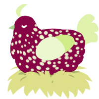 A maroon and apple chicken with a speckle pattern