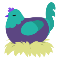 A overcast and turquoise chicken with a head pattern