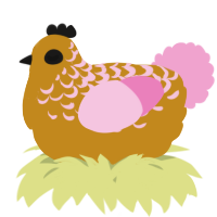 A ochre and pink chicken with a half-lace pattern