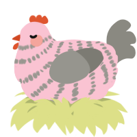 A rose and ash chicken with a bar pattern
