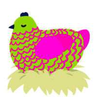 Unpleasant Gradient, a chartreuse and fuchsia chicken with a lace pattern