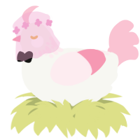 A white and rose chicken with a neck-speckle pattern