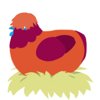 Pomegranate Seed, a vermilion and maroon chicken with a head pattern