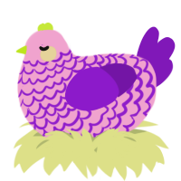A pink and violet chicken with a lace pattern