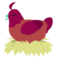 A red and maroon chicken with a head pattern