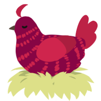 A maroon and crimson chicken with a bar pattern