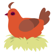 A vermilion and russet chicken