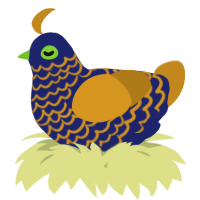 A navy and ochre chicken with a lace pattern