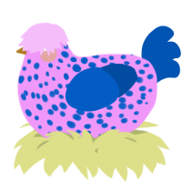 A lavender and ultramarine chicken with a speckle pattern