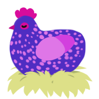 A indigo and orchid chicken with a speckle pattern