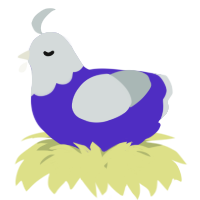A indigo and silver chicken with a head pattern