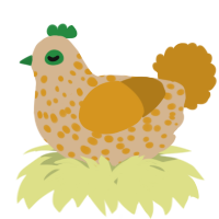 A beige and ochre chicken with a speckle pattern